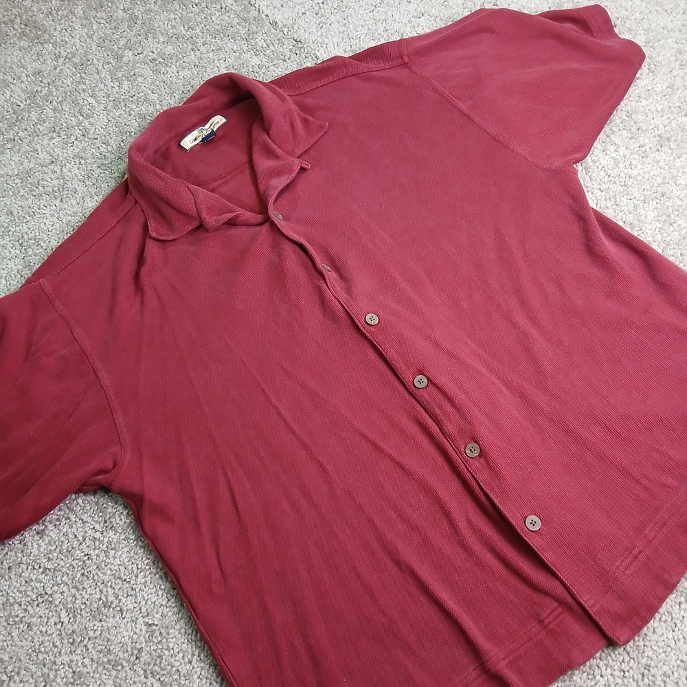 Tommy Bahama Mens XL Silk Cotton Short Sleeve Button Down Shirt Burgundy Red